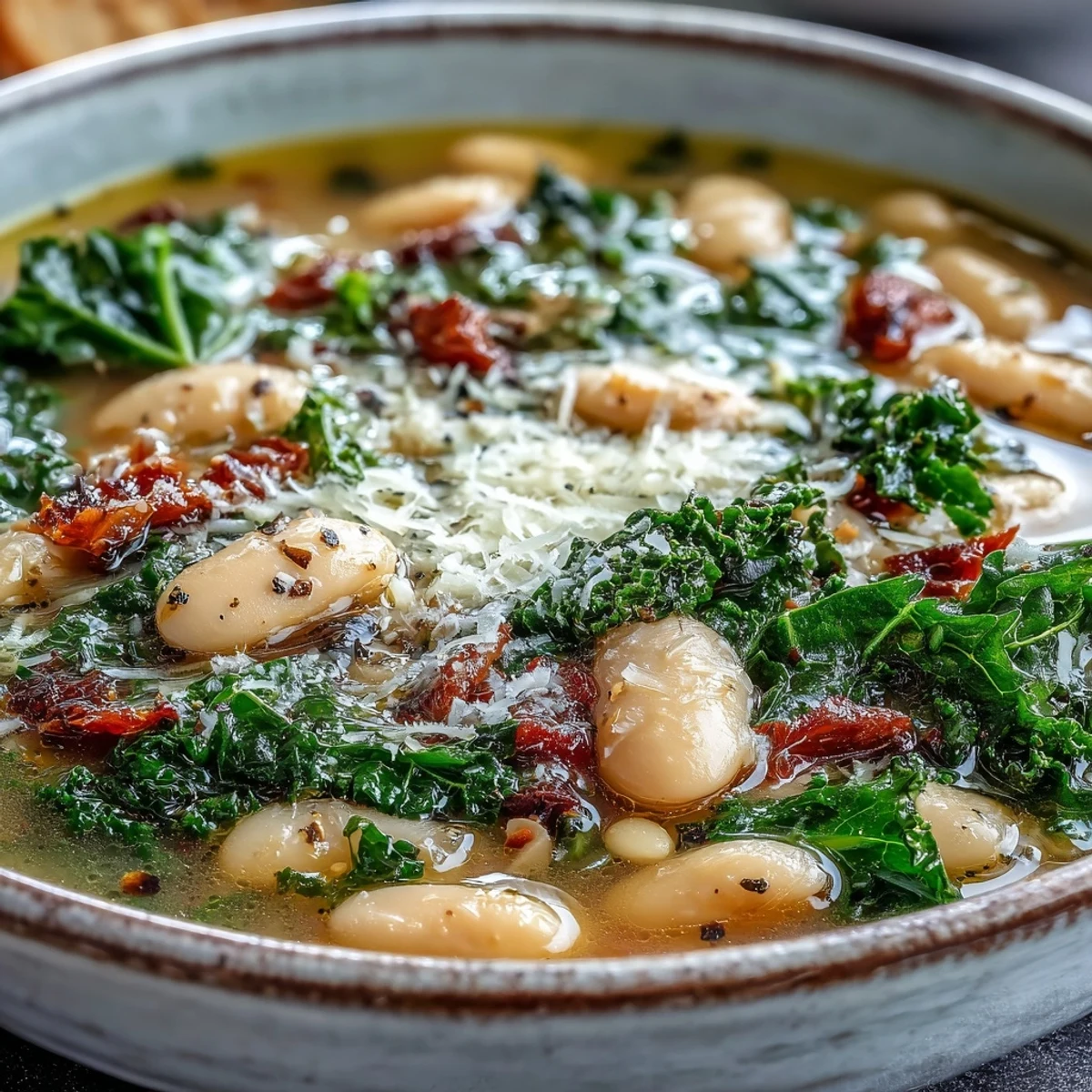 Hearty vegetarian soup featuring tender kale, white beans, and rich Parmesan, perfect for chilly evenings.  