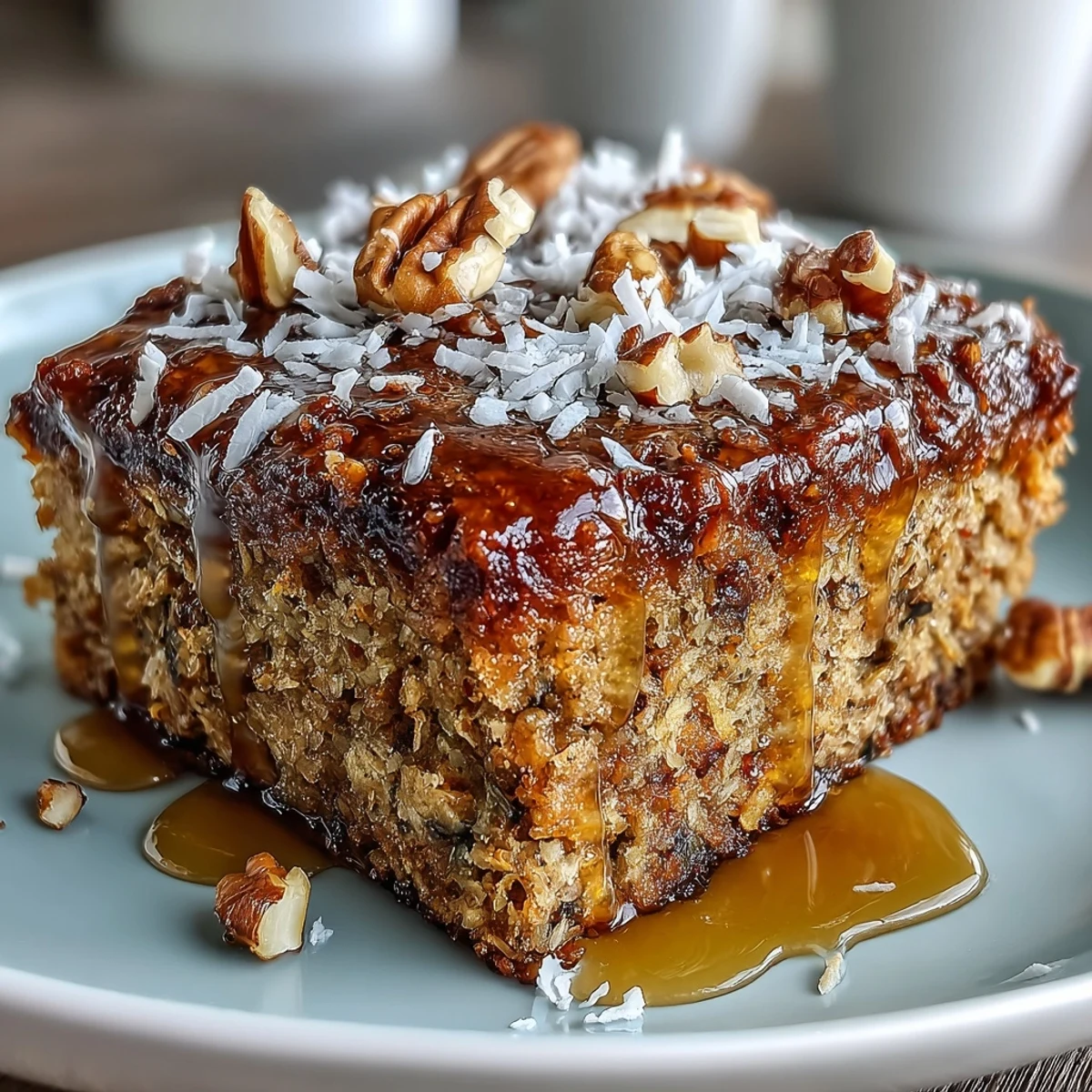 Wholesome spring carrot cake baked oatmeal with tender carrots, cozy spices, and a hint of maple syrup, ideal for breakfast or snacking.