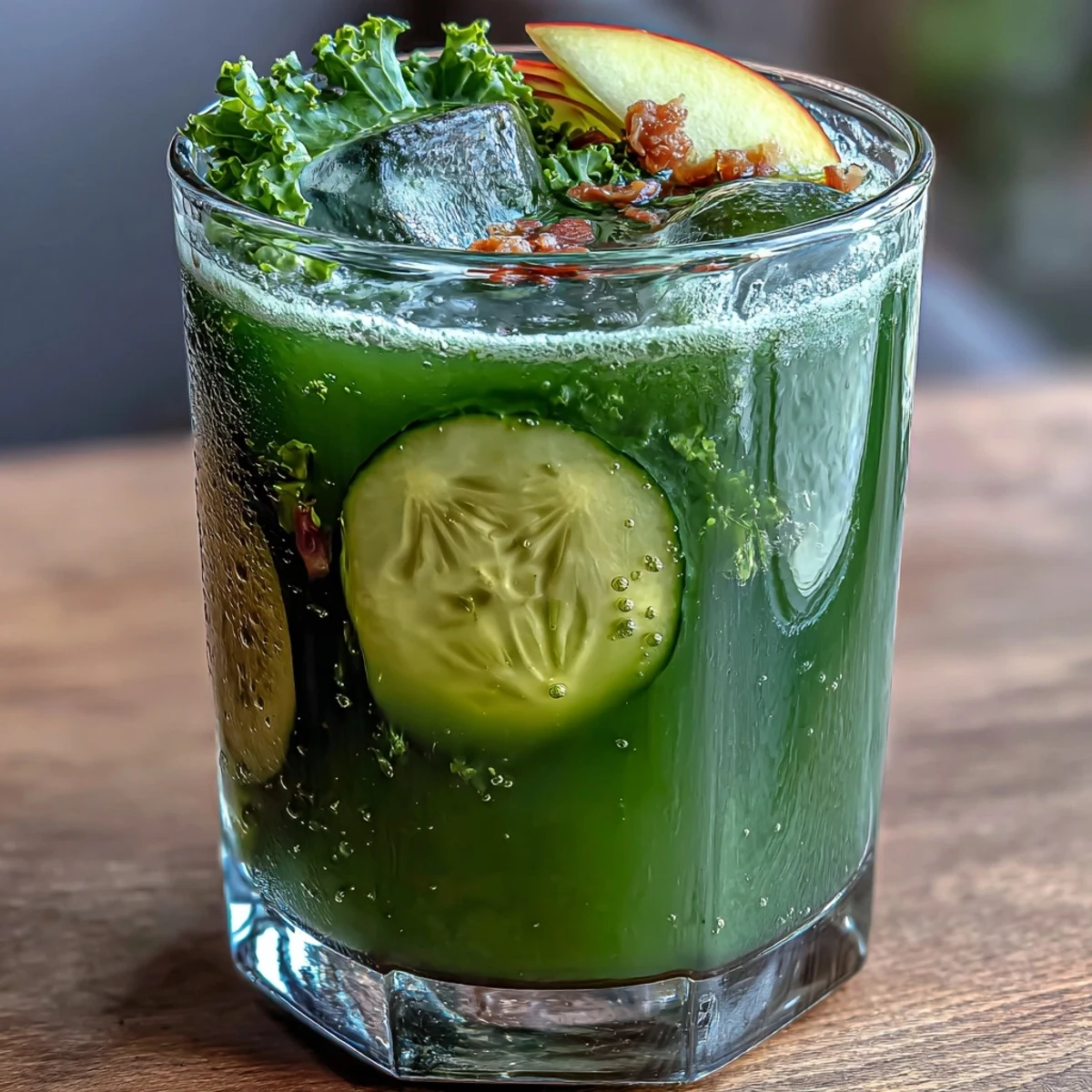 This invigorating cucumber, apple, and ginger detox juice blends fresh flavors in a nutrient-packed glass.