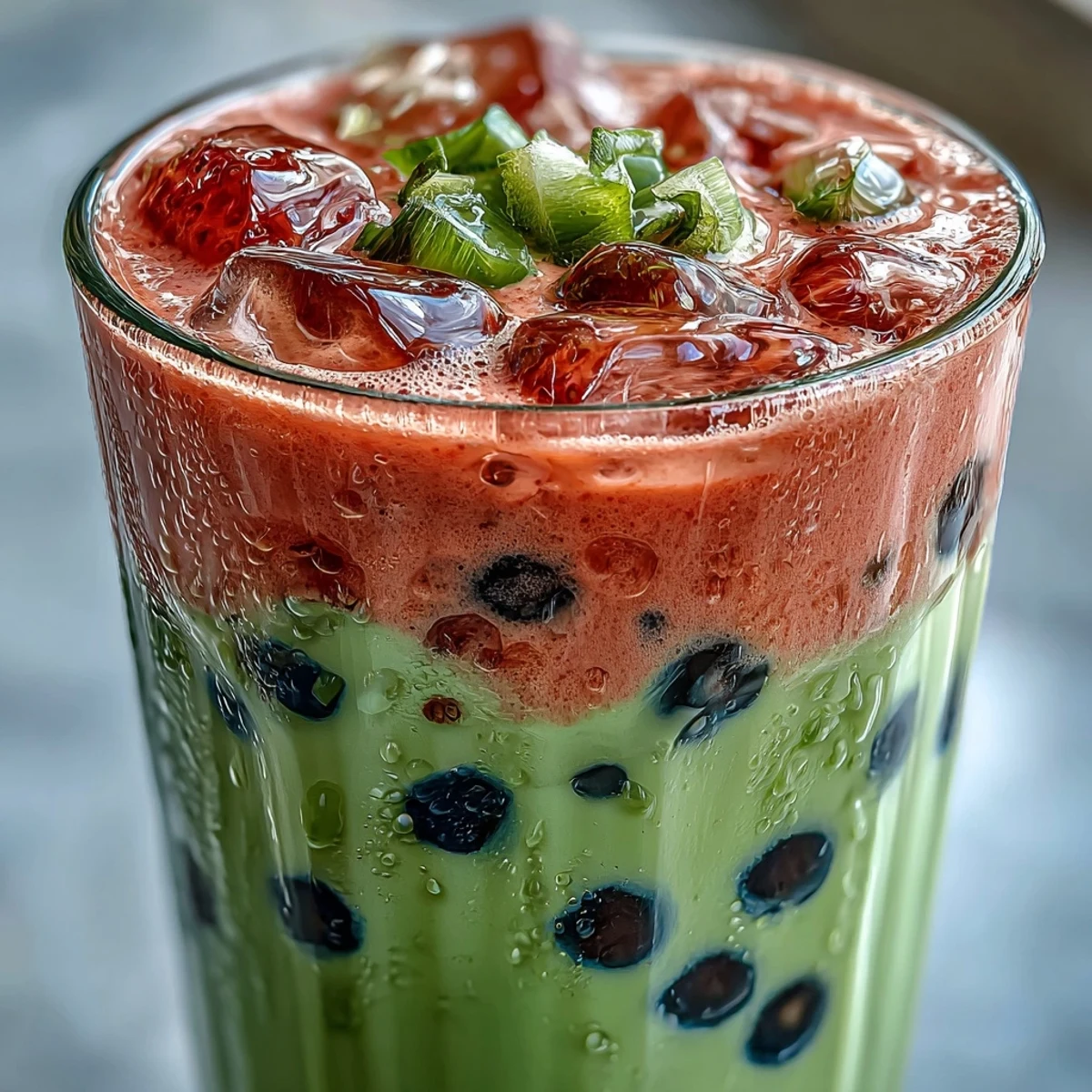 Strawberry Matcha Boba Drink