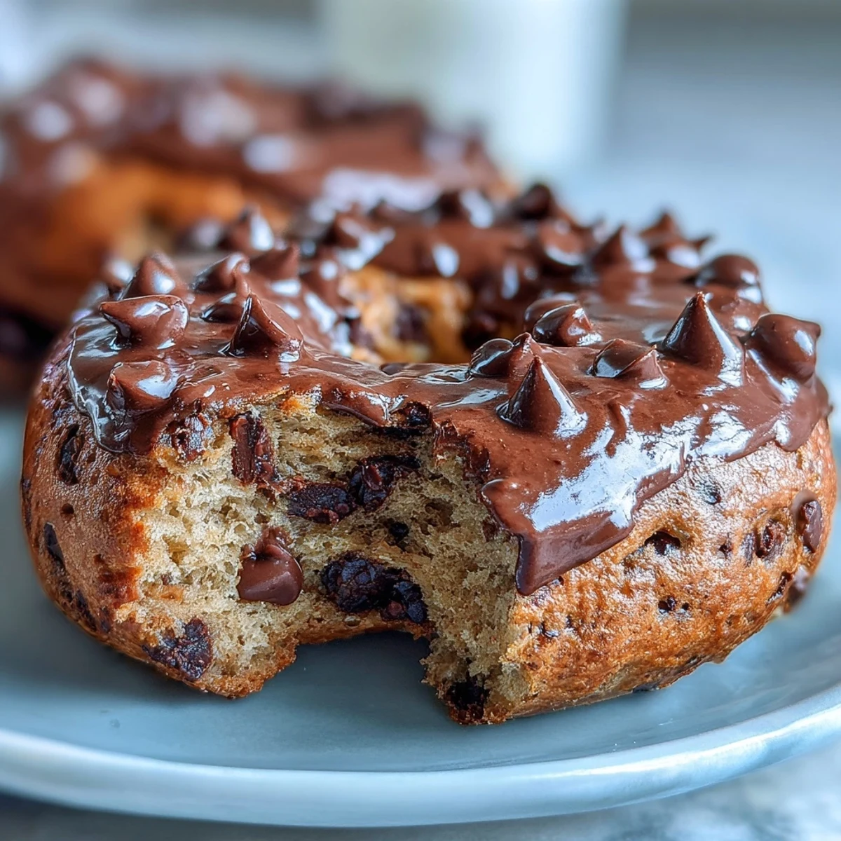 Freshly baked chocolate chip protein bagels with a glossy crust and gooey chocolate chips, ideal for meal prep or an energizing morning treat.
