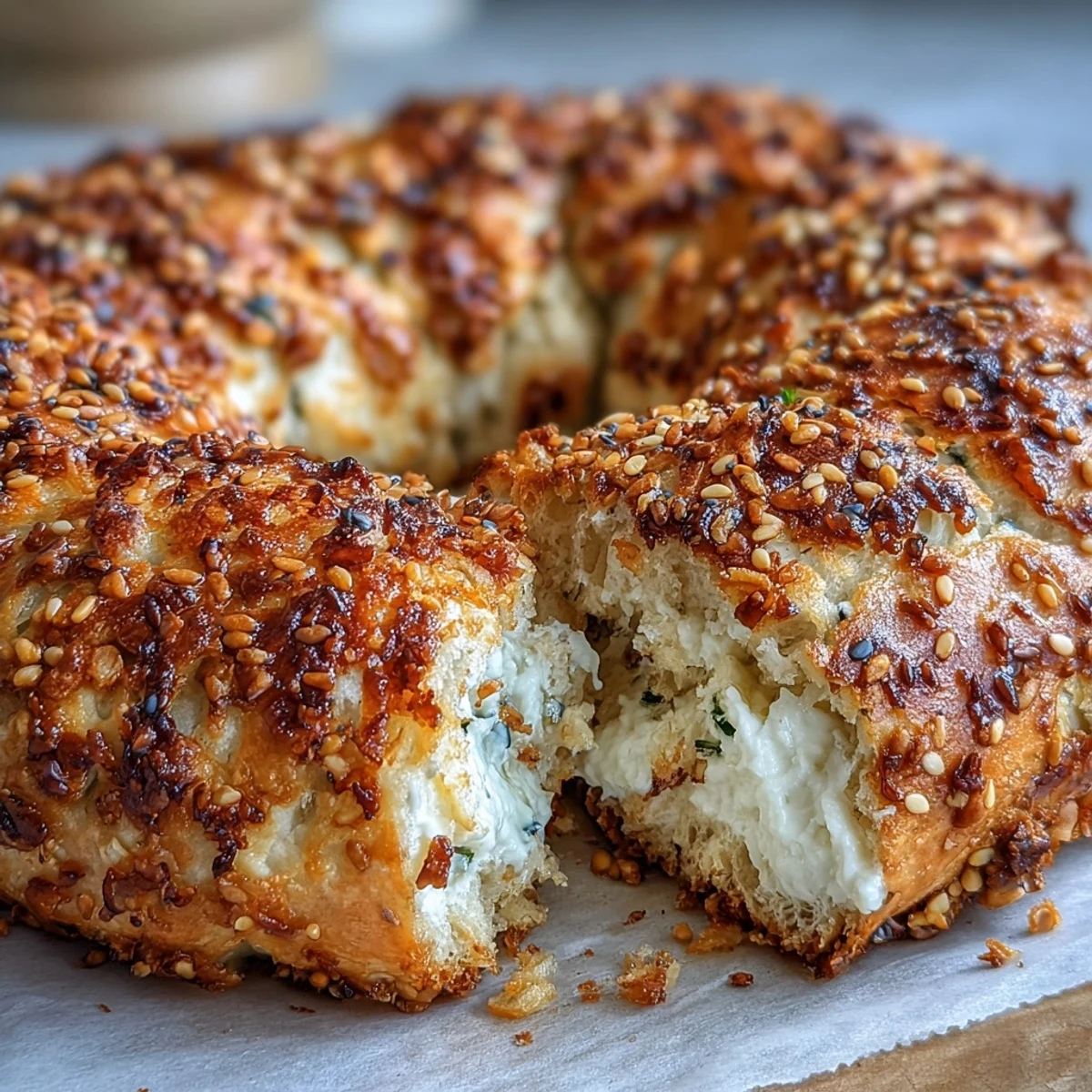 Golden baked bagels with a glossy finish, packed with Greek yogurt and sprinkled with crunchy everything seasoning.  