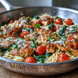 Tender chicken and orzo in a luscious sauce, a satisfying one-pan meal perfect for weeknights.