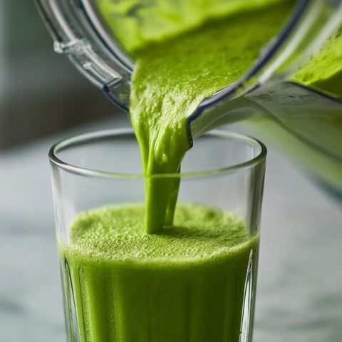 A glass of green liquid being poured.