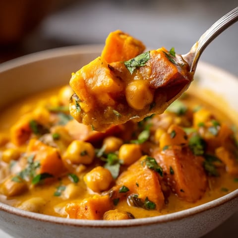 A spoon is in a bowl of soup.