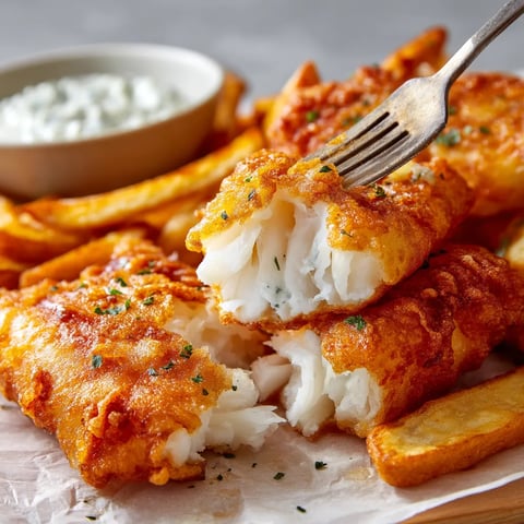 A fork is about to eat a piece of fish.