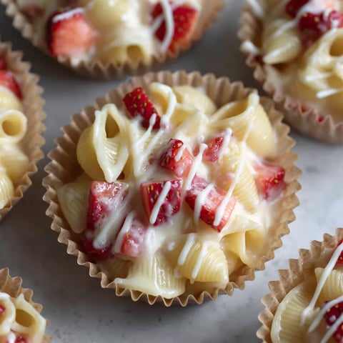 A cup of food with strawberries and cheese.