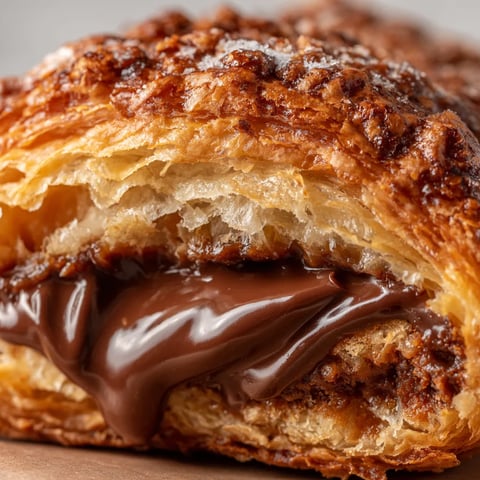 A giant chocolate croissant with caramel in the middle.