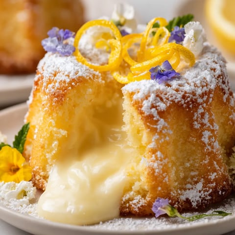 A slice of white chocolate lemon lava cake.