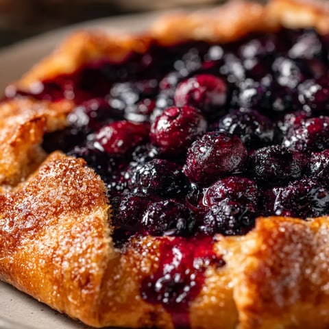 A blueberry galette with a crumb topping.