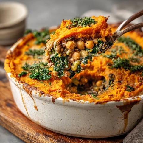 A rustic sweet potato and kale shepherd's pie.