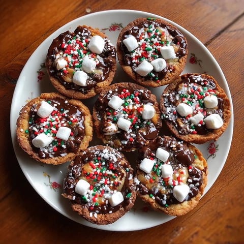 A plate of cookies with marshmallows and chocolate.