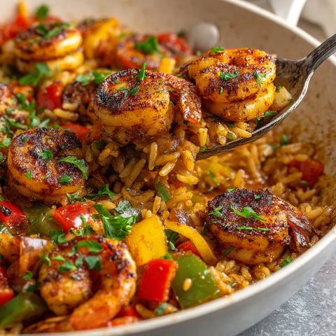 A bowl of shrimp and vegetables with a spoon in it.