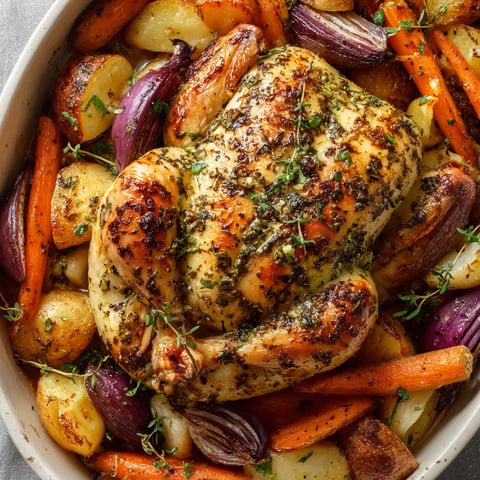 A chicken with a lot of vegetables.