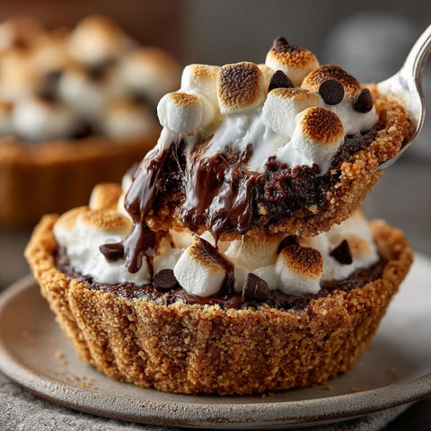 A close up of a mini s'mores pie with a spoon in it.