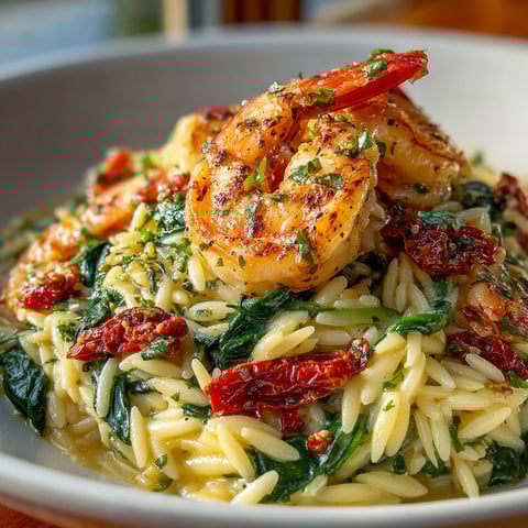 A bowl of shrimp and pasta.