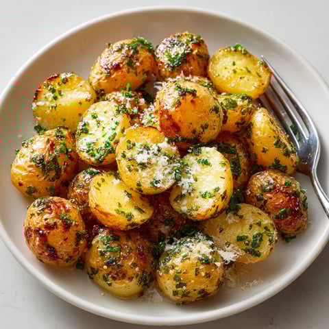 A bowl of garlic Parmesan roasted potatoes.