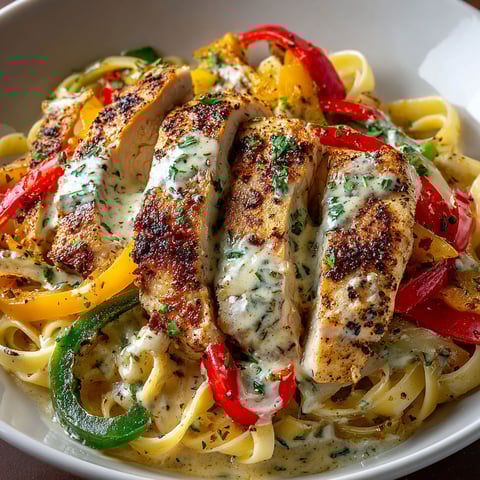 A plate of food with chicken and pasta.