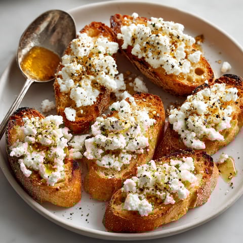 A plate of bread with feta cheese and honey.