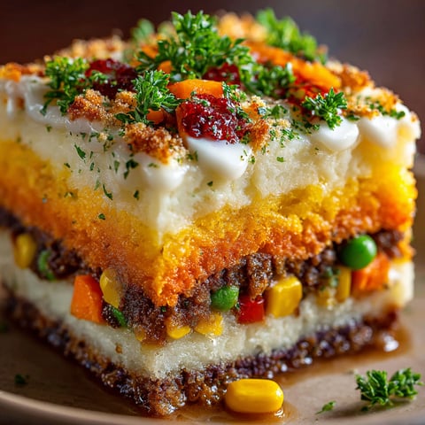 A close up of a rainbow shepherd's pie.