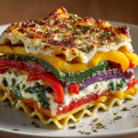 A colorful lasagna with a variety of vegetables.