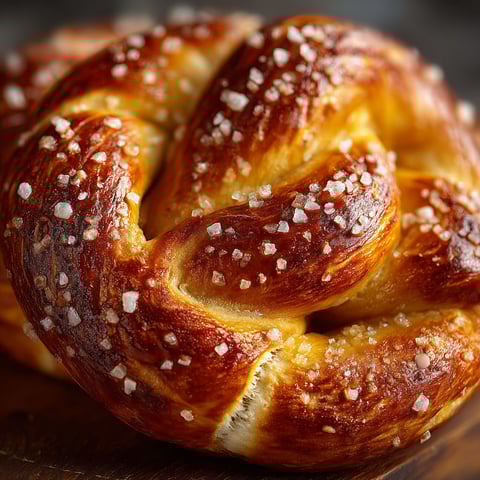 A close up of a pretzel with sea salt.