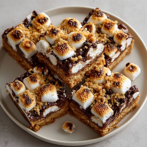 A square piece of cake with marshmallows on top.
