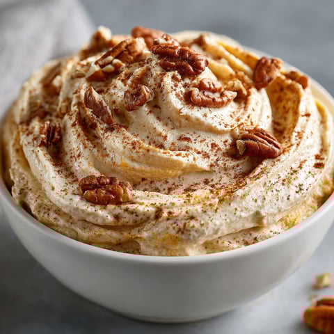 A bowl of whipped cream with nuts on top.