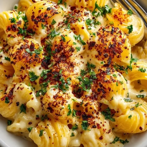 One-Pot Mac and Cheese Pasta: Creamy, golden noodles simmered in a velvety cheese sauce.