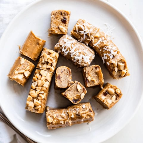 Creamy Peanut Butter Cinnamon Date Rolls: sweet, chewy, and rolled in chopped nuts.