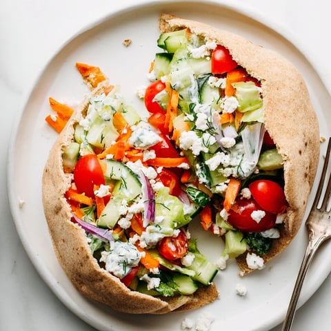 Crisp Garlic Ranch Veggie Pita Pockets, overflowing with colorful, fresh garden vegetables.