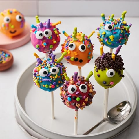 Whimsical Silly Monster Cake Pops adorned with candy eyes—ideal for festive celebrations.  