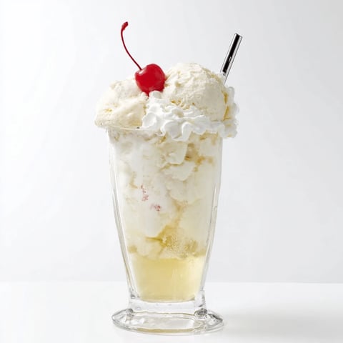 Homemade cream soda float with vanilla ice cream, bubbly, refreshing, and beautifully layered in a tall glass.
