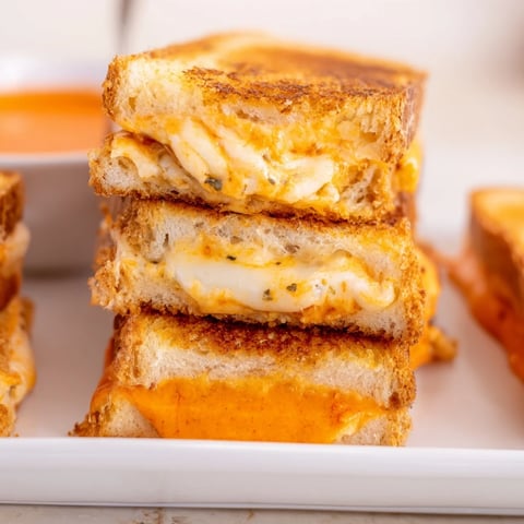 Warm, bubbly Easy Tomato Soup & Grilled Cheese Casserole Bake, topped with golden, cheesy grilled bread.