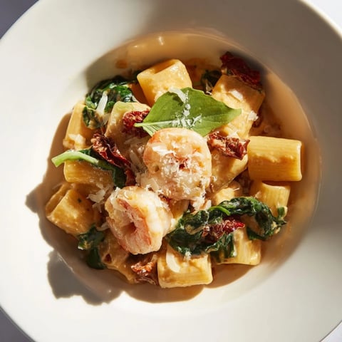 One-Pot Marry Me Shrimp Pasta with its creamy sun-dried tomato sauce, ready for serving.