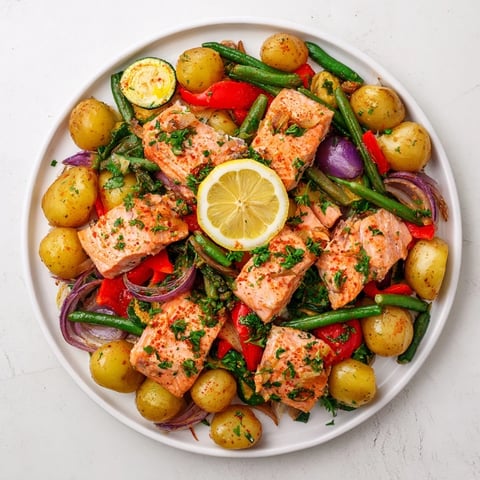 Golden, crispy potatoes and flaky salmon pieces in this flavorful Salmon & Potato Skillet recipe.