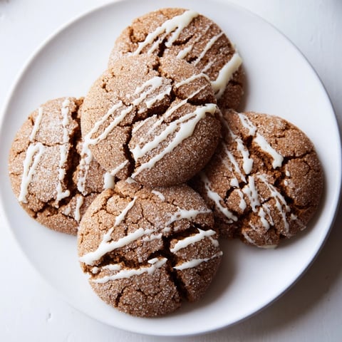 Golden, crackled Gingerbread Latte Cookies drizzled with creamy white chocolate, a delicious treat.