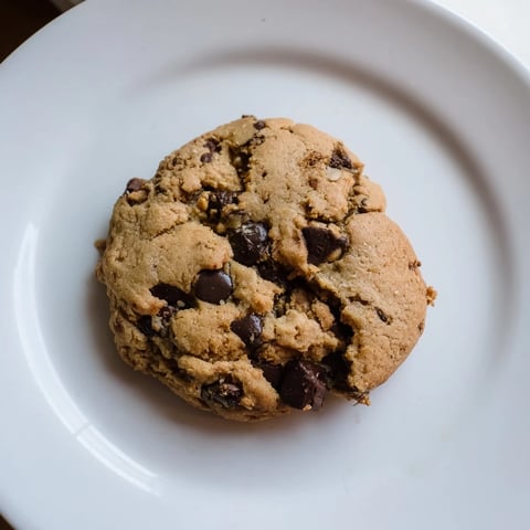 Freshly baked chewy protein chocolate chip cookies with melty chocolate chips, a delicious treat.