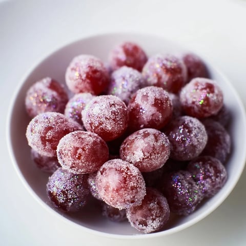 Frosted, festive Quick Frozen Grape Treats, ready to be served, a cool, crunchy dessert bursting with flavor and color.
