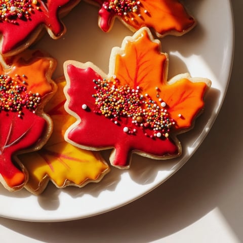 Vibrant maple leaf cookies with colorful icing, a delightful kit for creative decorating and sharing.