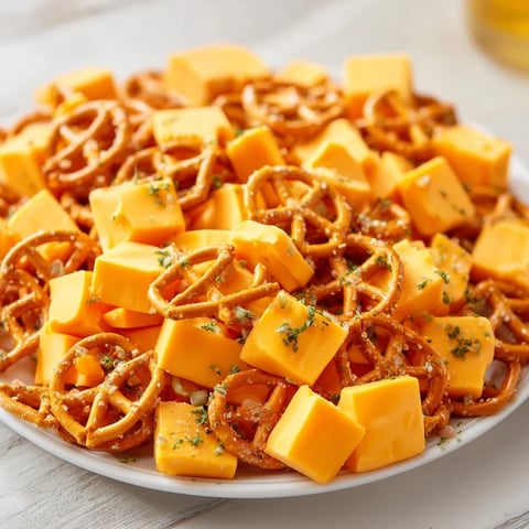 Sharp cheddar cheese cubes on pretzel stick sparklers: a delightful appetizer for New Year's Eve, ready to serve.