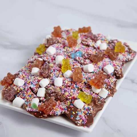 Close-up of vibrant gummy bears, candy canes and melted white chocolate for a sweet treat.