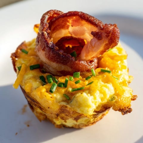 Fluffy Scrambled Egg Cups with bacon spirals, a savory and easy brunch side dish.