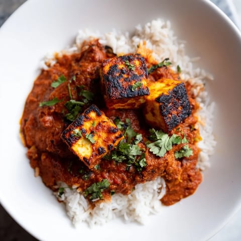 Golden paneer tikka masala featuring creamy sauce, grilled cheese cubes and fresh cilantro garnish.