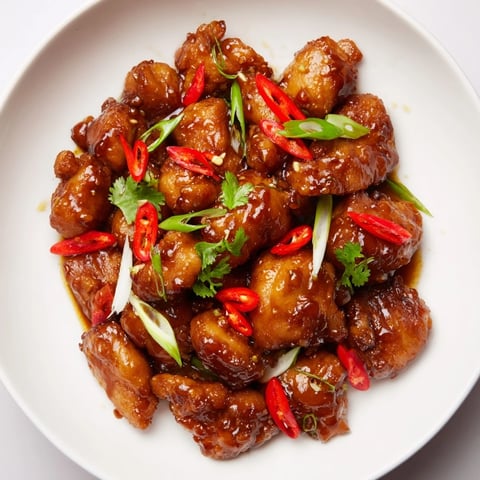 Golden-brown Vietnamese Caramel Chicken glistening, ready to serve with fresh herbs and rice.