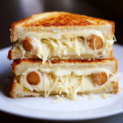 Golden, gooey Mozzarella Stick Grilled Cheese with melted cheese oozing out, a satisfying American comfort food.