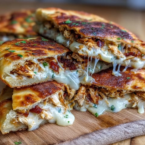 Golden-brown grilled Ranch Crack Chicken Stuffed Naan with melted cheddar and bacon bits on a rustic board.