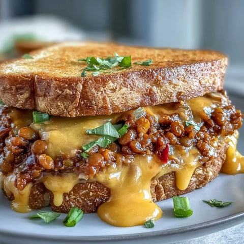 Golden toasted sourdough is generously topped with hearty lentil sloppy joes and drizzled with creamy vegan cheese sauce.