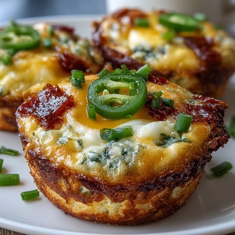 Freshly baked Keto Jalapeño Cheddar Egg Cups sit in a muffin tin with golden, bubbly cheese tops and specks of green onions.