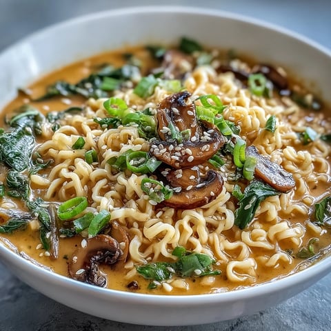 A steaming bowl of vegan coconut curry ramen with tender bok choy and savory mushrooms in a fragrant, spiced broth.  